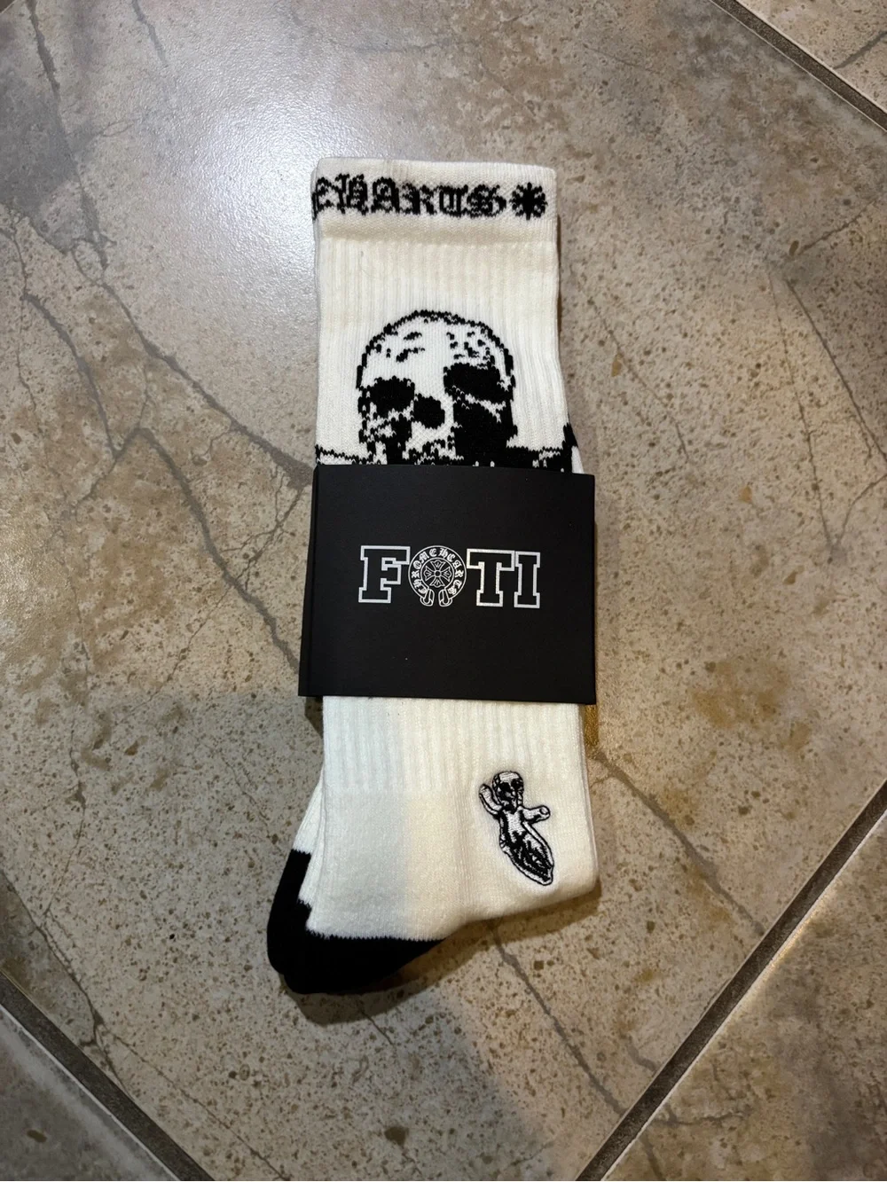 Chrome Hearts Foti White and Black Skull Crew Socks